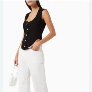 Frame Denim Black silver buttons Seamed Scoop Bustier top 100% cotton Sz 2